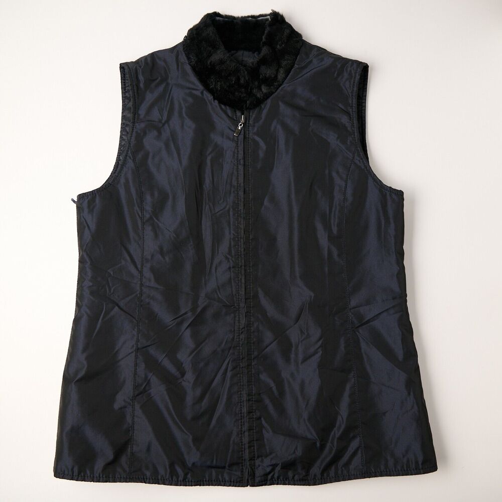 Vtg SV Sportswear Vest Women's L Iridescent Navy Zip 90s Outerwear Quiet Luxury - Picture 2 of 7